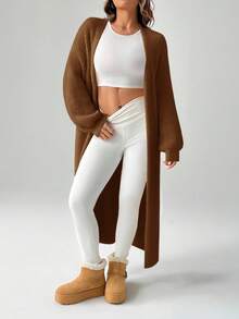 SHEIN PETITE 女士秋冬外出保暖开衫 - 棕色 - 查看 3