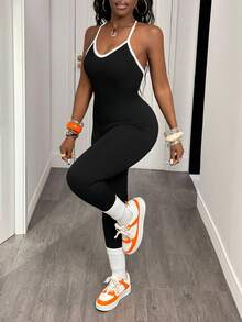 Slaydiva 女士无缝瑜伽健身房健身连体衣健身房女装 - 黑色 - 查看 3