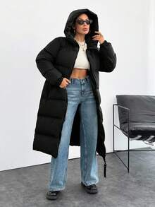 EURMUSE Premium Qualität, Wärmefunktion, großer Zipper Daunenparka - Schwarz - Übersicht 6