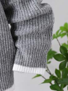 Vacaura Nouveau pull polyvalent à la mode et décontracté pour les garçons pré-adolescents - Gris - Voir 4