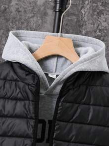 SHEIN Conjunto de 3 piezas para niño preadolescente: chaleco acolchado, sudadera con capucha gris y pantalón de chándal, adecuado para ir a la escuela y uso casual diario - Gris - Ver 3