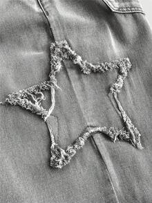 SHEIN MOD Plus Size Grey Pentagram Patch Casual Fashion Straight Leg Jeans/Winter