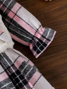 SHEIN 3pcs Girls Toddler Outfit Set: Furry Vest, Plaid Long Sleeve Cardigan, And Plaid Skirt, Fashion Children Autumn/Winter Baby Girl Checkered Dress Baby Girl Plaid Dress Toddler Checkered Dress Toddler Girl Plaid Outfit Baby Girl Winter Dress Toddler Checkered Outfit 2pcs Set Toddler Girls Vintage Style Baby Girl Casual Plaid Dress Toddler Skirt Set Fall - White - View 5