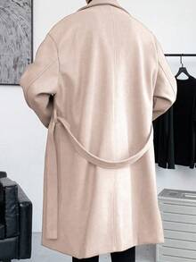 Manfinity Homme 宽松男士长袖翻领落肩系带大衣，适合秋冬季穿着