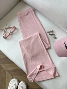 Elamini 1 Stück Damen Rosa Lässig Sport Leggings, Herbst Zuhause Enge Hose