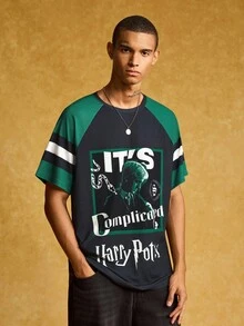 HARRY POTTER X SHEIN 男式拼色字母与人物图案圆领短袖 T 恤 - 彩色 - 查看 4
