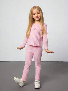 SHEIN 2件套女童休闲运动舒适长袖连帽服装，秋季 - 彩色 - 查看 3