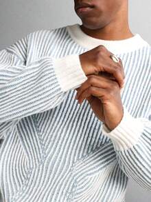 SUMWON 短款针织圆领毛衣，罗纹图案，秋冬休闲套头衫，经典版型长袖套头衫