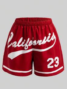 Sparklyn 女童黑色条纹复古字母印花宽松夹克、黄色修身吊带背心和黄色短裤 - 酒紅色 - 查看 5