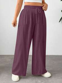 EURMUSE Quần cạp rút màu trơn thường ngày cỡ lớn - Màu tím  Violet - Xem 6