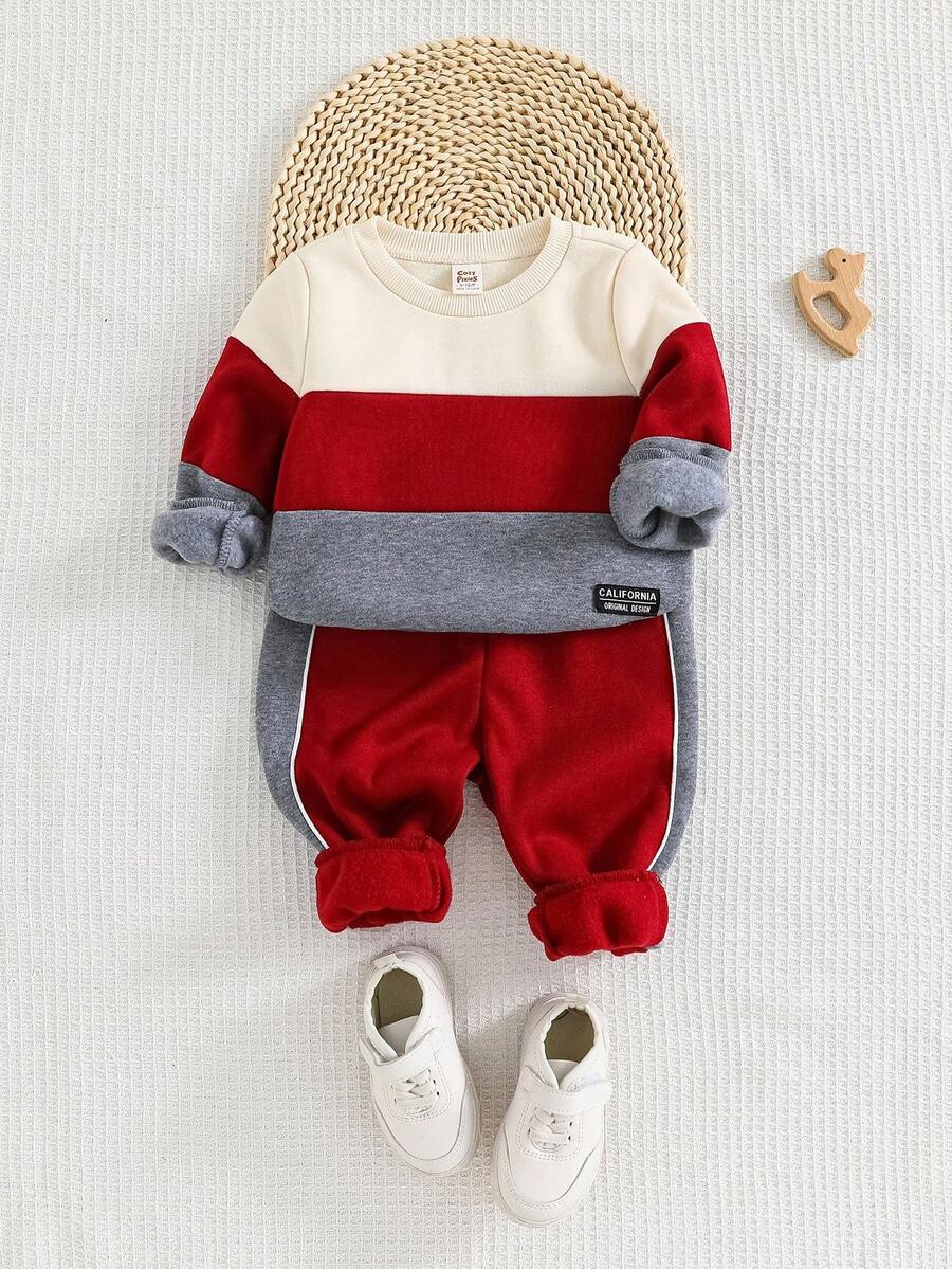 Cozy Pixies 2 pezzi Set di felpa girocollo a maniche lunghe e pantaloni jogger con blocchi di colore per bambino