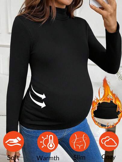 SHEIN Fall Clothes,Autumn Clothes,Maternity Autumn Clothes Maternity Maternity Casual Solid Color Thermal Lined Long Sleeve T-Shirt Maternity Shirt Maternity Clothes Pregnancy Shirt Pregnant Clothes Maternity Turtleneck Maternity Shirts Pregnancy Clothes Maternity T-Shirts Warm Maternity Clothes Maternity Tops Pregnancy T-Shirts