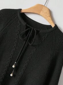 Rusticease Women's Casual Solid Color Raglan Sleeve Sweater Winter For Women Thanksgiving For Women - Black - View 3