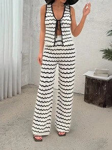 EURMUSE 2pcs/Set French Striped Wavy Beach Knit Set - Multicolor - View 4