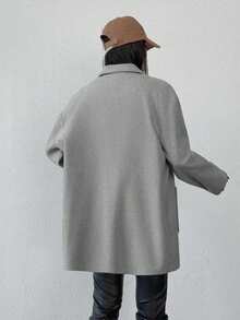 EURMUSE Cotton Knitted Overcoat Drop Shoulder Double Pocket Coat Easy To Style Perfect For Autumn And Winter - Grey - View 2