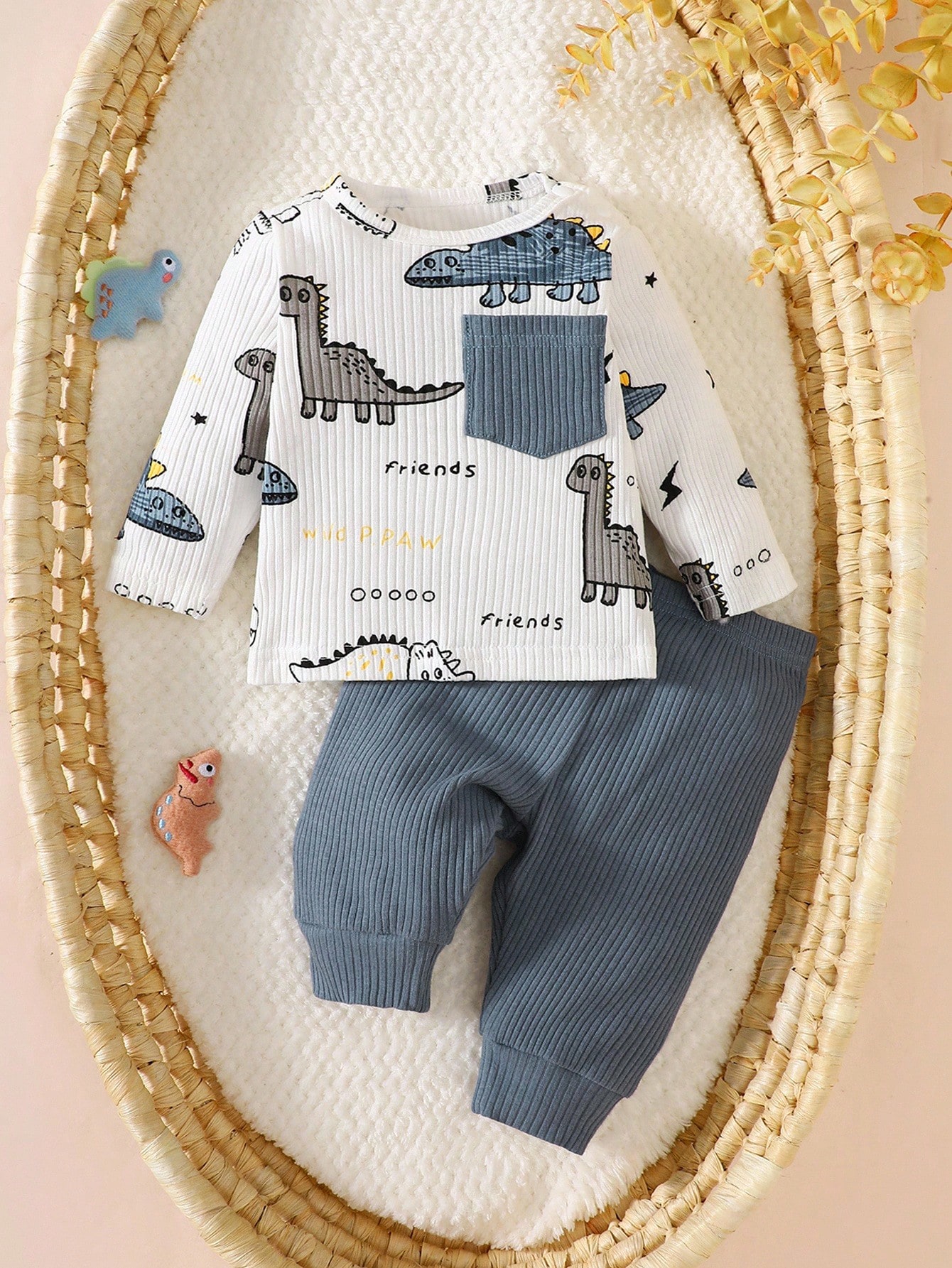طقم بنطلون وبلوزة طويلة الأكمام للأطفال الرضع الذك...