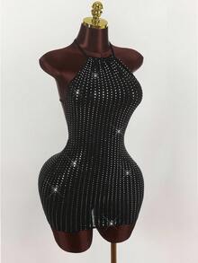 Amplova Vestido mini ajustado de mujer con cuello halter y lentejuelas - Multicolor - Ver 6