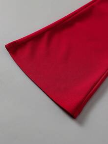 Elladie kids 2 件套年轻女孩可爱针织蝴蝶装饰圆领长袖上衣和红色喇叭裤，春秋 - 紅色 - 查看 8