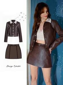 S.W.Smiley x MOTF PREMIUM PU 皮革水钻心形细节短裙 - 咖啡棕 - 查看 2