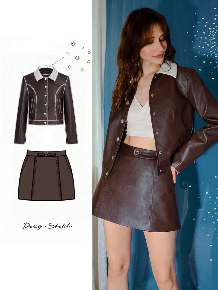 S.W.Smiley x MOTF PU LEATHER RHINESTONE HEART DETAIL SKORT