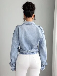 Elenzga Women's Casual Elegant Denim Jacket And Coat - Blue - View 2