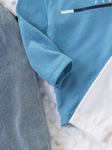SHEIN Playful Pals 3pcs Baby Boy Crew Neck Long Sleeve Letter Print Tops Blue And White Black And White White Autumn Casual Basic Modest School Birthday Graphic Slim Fit - Multicolor - View 8
