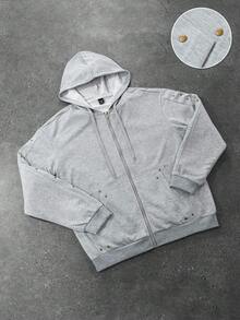 Manfinity Roghcode 男士街头时尚和嘻哈风格连帽卫衣，修身针织拉链连帽卫衣，针织运动夹克，铆钉和拉链装饰，独特口袋设计，简约风格，实用，街头文化，年轻休闲舒适，简约时尚，节日礼物，男女通用 - 淺灰色 - 查看 4