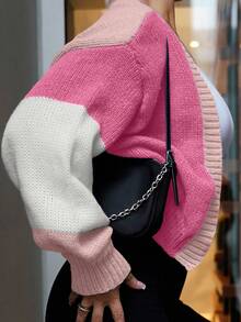 SAYEHFBABY Cárdigan tipo duster con hombros caídos y efecto de bloqueo de color, Tops de manga larga - Multicolor - Ver 7