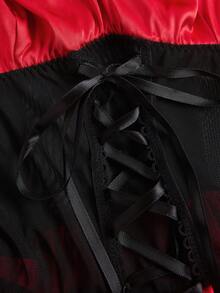 Fantasy Costume Fantasy Costume 2pcs Halloween Little Red Riding Hood Witch Costume For Women, Includes Lace Trim Satin Shawl And Dress With Ruffle Hem And Criss-Cross Straps - Red - View 4