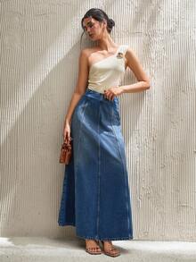 CLARA VERO 女式高腰休闲/办公室装超长牛仔中长裙