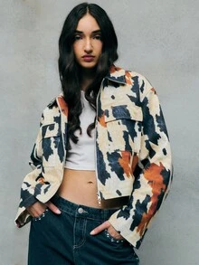 TypaGal 女式全印花口袋拉链休闲长袖常规夹克 - 彩色 - 查看 1