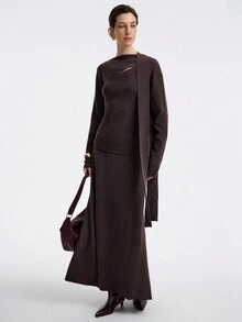 Aalyst Nouveau Top d'épaule asymétrique avec lien et jupe longue évasée en 2 pièces, polyvalent pour de multiples occasions et saisons