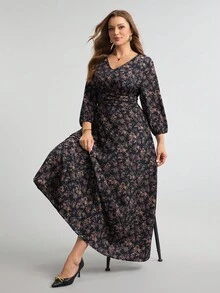 Comfylo 大码女式时尚休闲印花V领连衣裙 - 彩色 - 查看 4