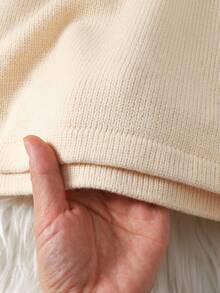 SHEIN Đầm len midi tay dài cổ tròn, thoải mái, tối giản, trang trí nơ cho bé gái tuổi mới lớn, mùa thu/đông - Màu be - Xem 2