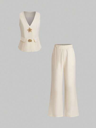 Lumivelle Elegant Business Suit 2 Pieces Set: Vest And Pants