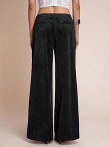 SHEIN BAE Quần ống rộng nhung rộng rãi - màu đen - Xem 2