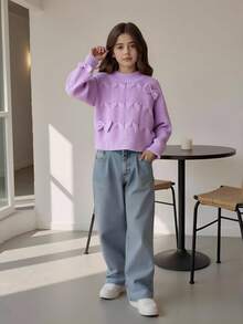 Tween Girl Cute Bow Decor Pullover Sweater, Sweater With Bows, Bow Sweater, Purple Sweaters For Teen Girls, Cute Sweater For Girls, Sweater For Teen Girls - Purple - View 8