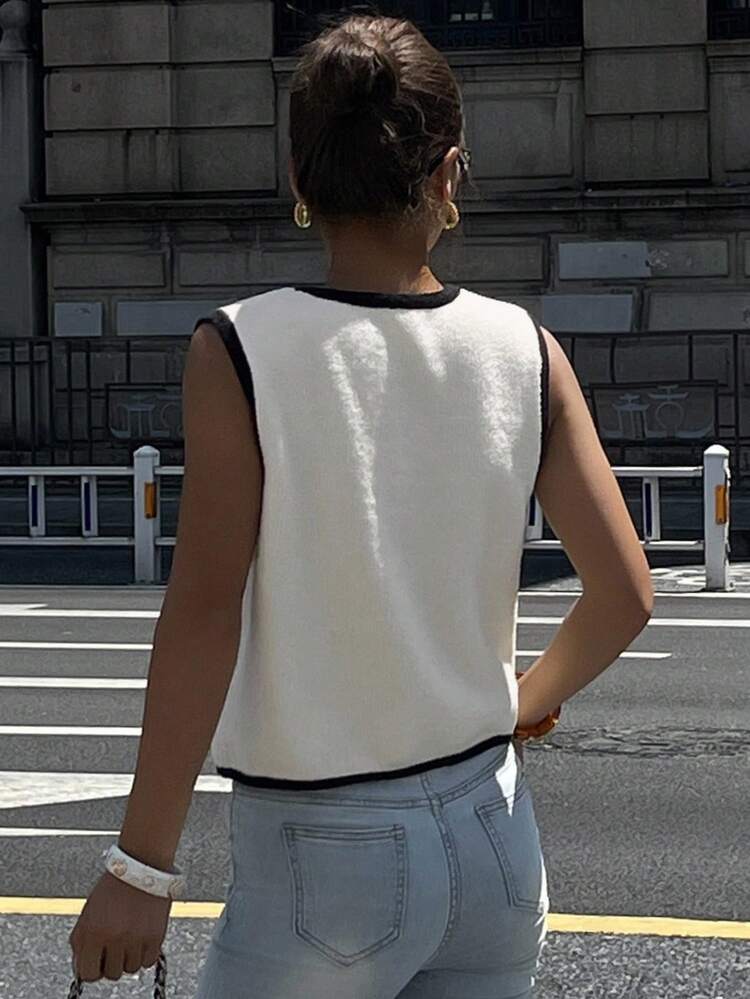 Women's V-Neck Casual Contrast Color Tank Top, Autumn
