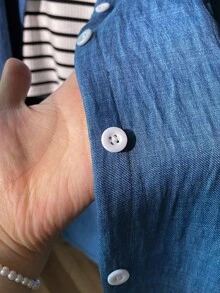 SHEIN Tween 女童蓝色落肩单排扣休闲夏季夹克套装 - 灰色 - 查看 3