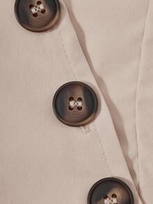 Elladie kids بدلة كاجوال للمراهقات تتكون من قميص أكمام قصيرة منتفخة ذو رقبة على شكل حرف V أحادي الصدر وبنطال، بلون واحد - لون مشمشي - مشاهدة 7