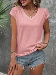 EMERY ROSE 女士純色v領t卹 - 粉色 - 查看 4