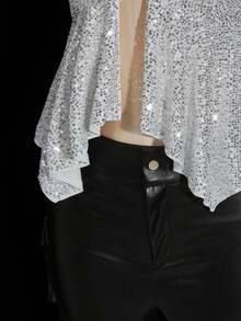 SHEIN ICON Top halter con cuello de lentejuelas y bajo asimétrico sexy, talla grande, top de fiesta con cuello halter de lentejuelas, estilo Y2K - Plateado - Ver 7