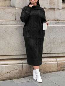 EURMUSE PLUS SIZE SPEACIAL DESIGN SWEATER DRESS - Black - View 1
