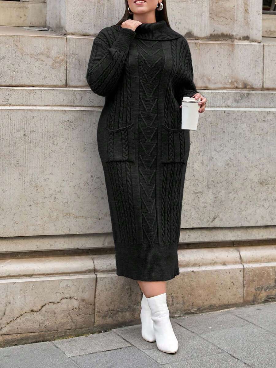 EURMUSE PLUS SIZE SPEACIAL DESIGN SWEATER DRESS - Black - View 1
