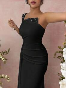Rafferiza Women's Beaded Ruched Waist Bodycon Dress - Black - View 3