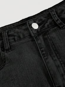 SHEIN MOD 女式休闲水洗牛仔迷你裙，夏季 - 深灰色 - 查看 4