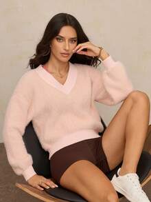 Activina Women's Casual Solid Color Knit Sweater - Pink - View 6