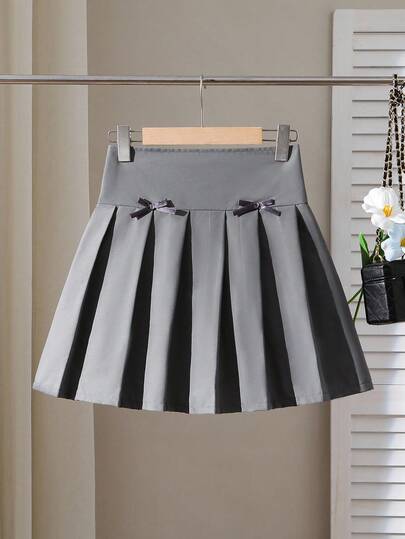 Sparklyn Teen Girls Elegant Fashionable Sweet Cute Bow Decor Casual Sports Commute Versatile A-Line Pleated Mini Skirt, Suitable For Back To School, Vacation, Travel, All Seasons Fall Winter