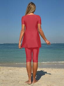 Swim Mulvari Women's Elegant Modest Sports Camisole Bikini Top - Red - View 2