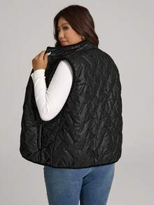 Comfylo Plus Size Solid Color Front Zip Sleeveless Pocket Casual Padded Coat, Daily Wear Winter Fall Autumn